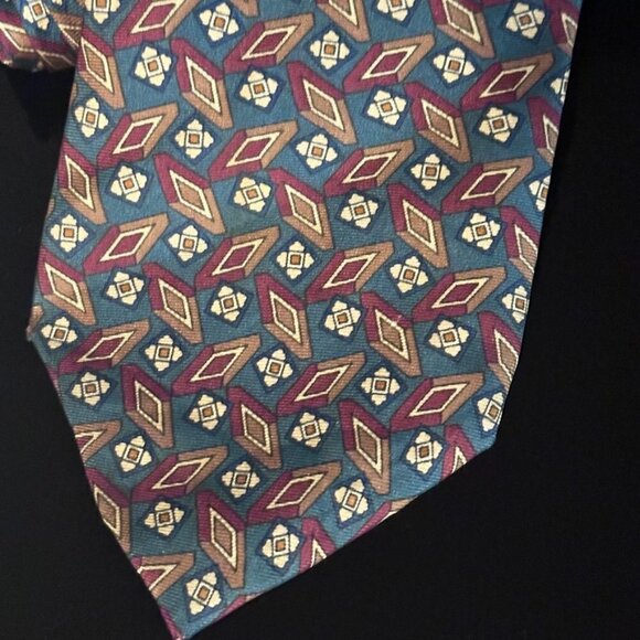 Dior Rare Mid Century Modernist Teal Red Diamond Mod Silk Tie Vintage Retro Gold - Picture 1 of 9